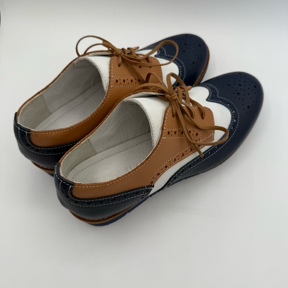 Girotti Wingtip Oxford #2219 Brogue Navy Tan White Leather Size 41 (8.5 US) - Picture 12 of 17